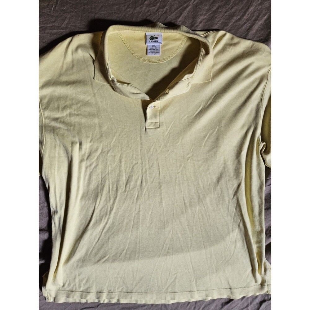 Y2k Era Lacoste Polo Shirt Men's XXL Pale Yellow Short Sleeve Pique Cotton Logo